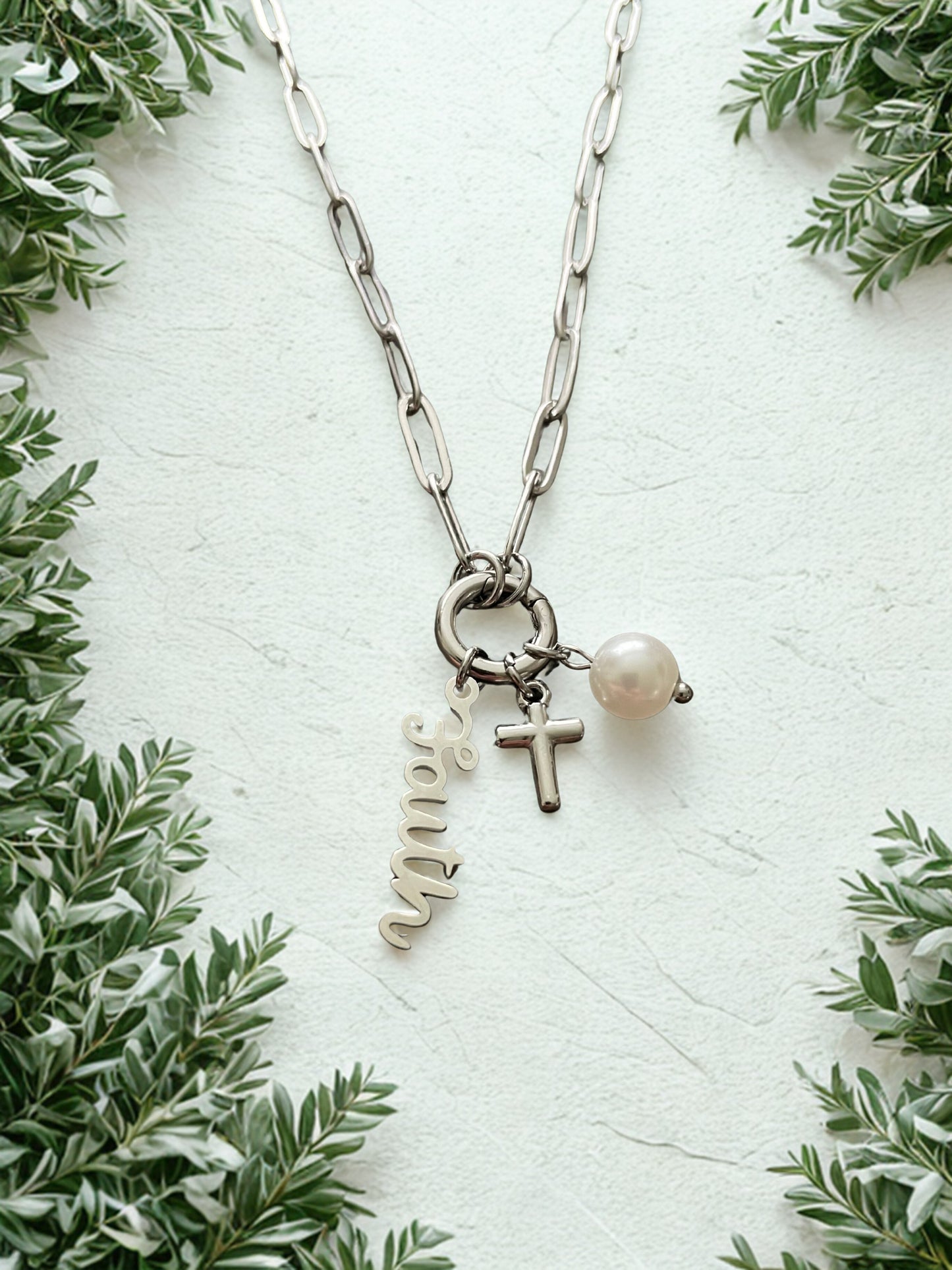 Silver Faith Charm Holder Necklace
