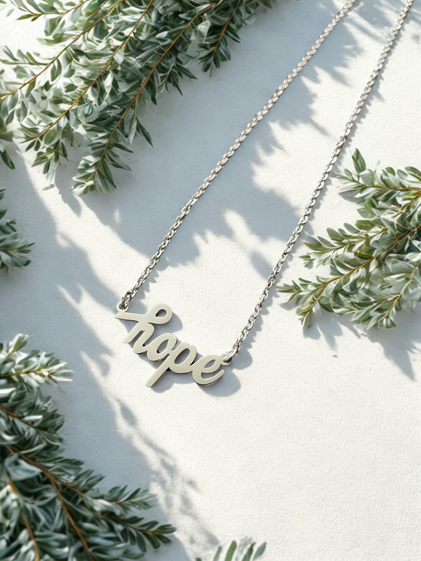 Silver Hope Script Necklace