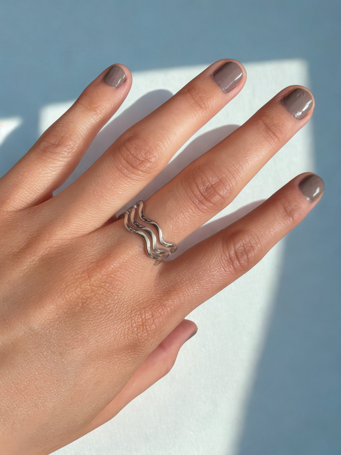 Silver Triple Wave Geometric Ring