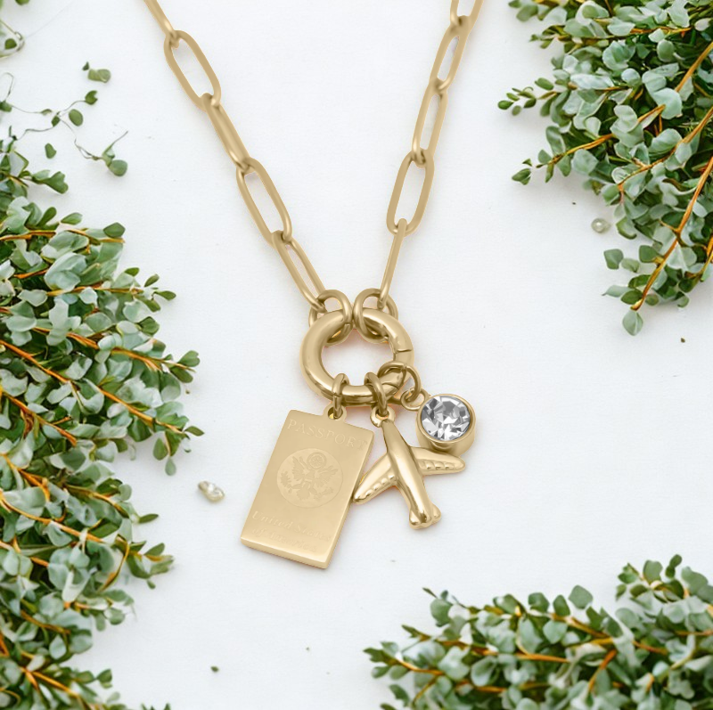 Gold Travel Charm Holder Necklace